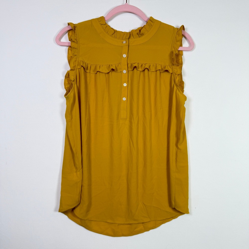 LOFT Mustard Yellow Ruffle Trim Sleeveless Button Front Blouse LP